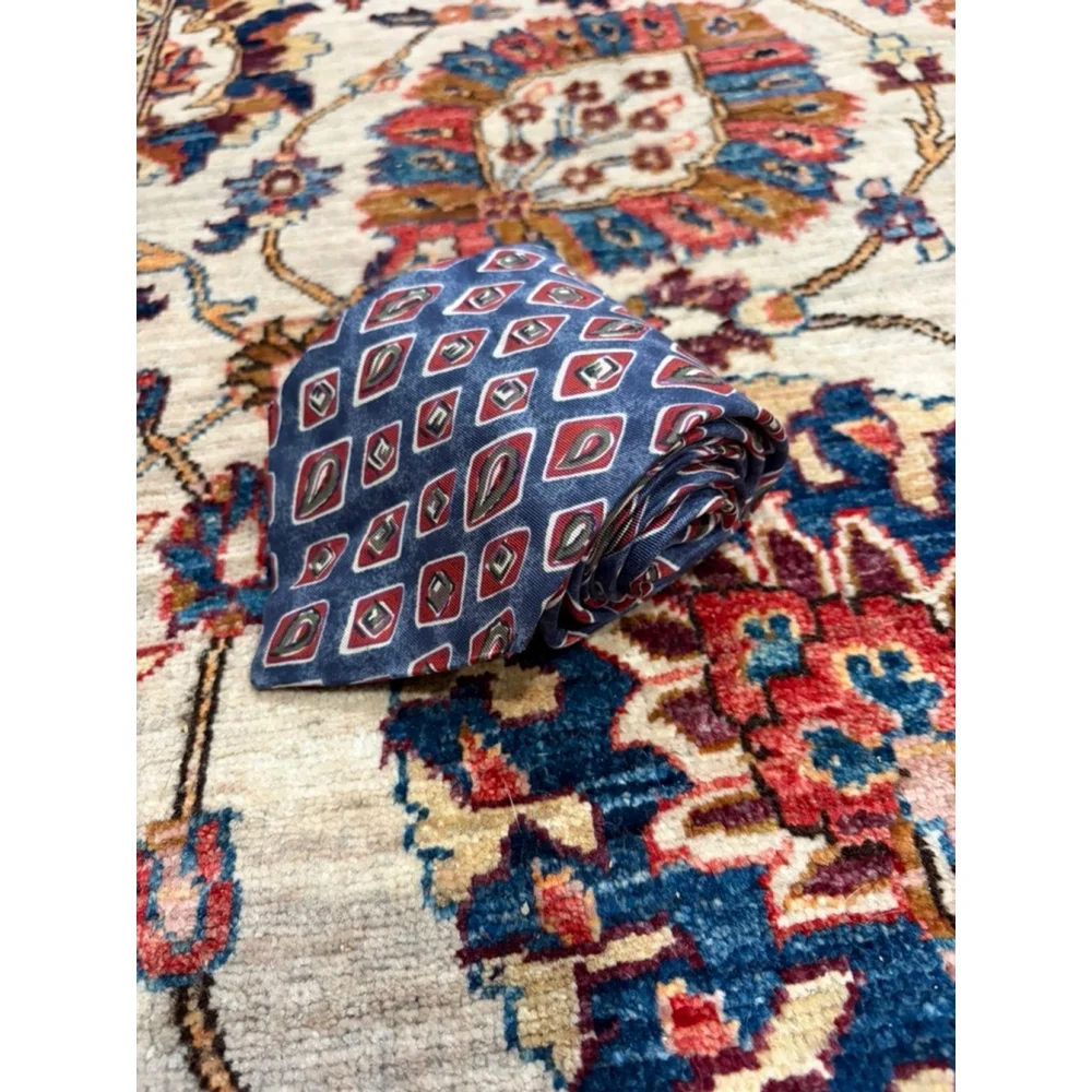 Christian Dior Monsieur Silk Tie Blue Red Geometric Made USA Vintage Neckwear